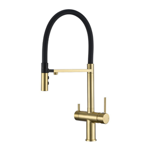 Deck Mounted Two Lever 3 Way Flexible Kitchen Tap Faucet with Water Filter