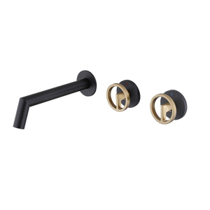 Bathroom Balck and Gold Wall Mounted 3 Hole Double Handles Hot and Cold Basin Sink Faucets