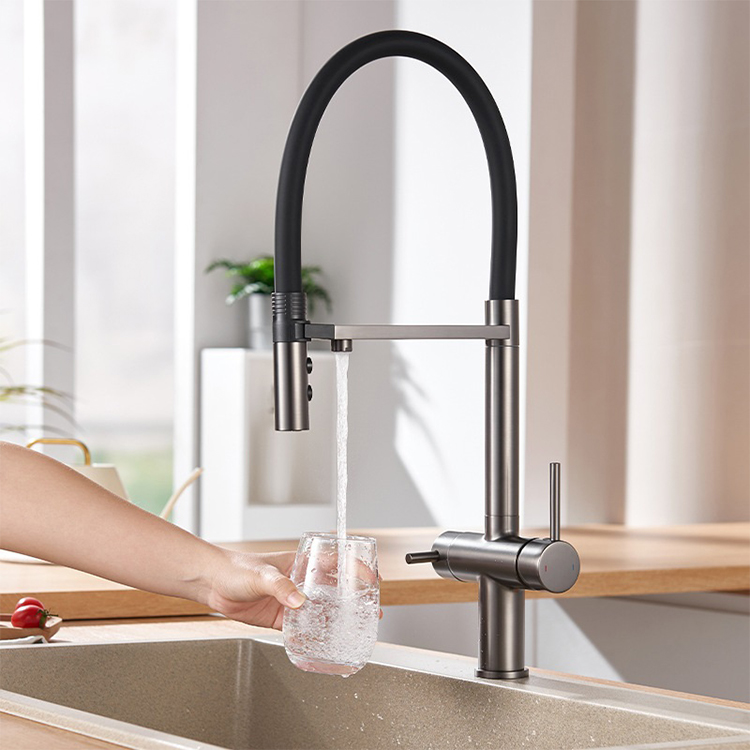 Deck Mounted Two Lever 3 Way Flexible Kitchen Tap Faucet with Water Filter