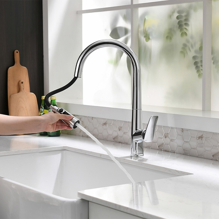 Deck Mounted Brass Chrome RO Pure Drinking Water Kitchen Faucet with Pull Down Sprayer