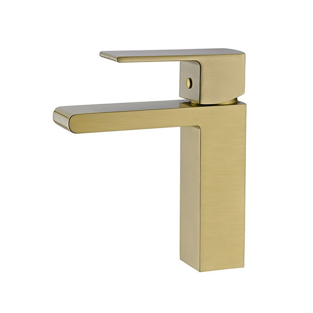 Deck Mounted Single Handle Square Brass Bathroom Gold Vanity Faucet