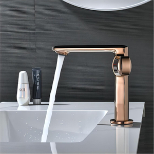 Rose Gold Deck Mounted Single Hole Bathroom Sink Faucet Mixer with Side Handle