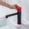 Black Red Deck Mounted Single Lever One Hole Push Button Bathroom Sink Faucet MIxer Tap