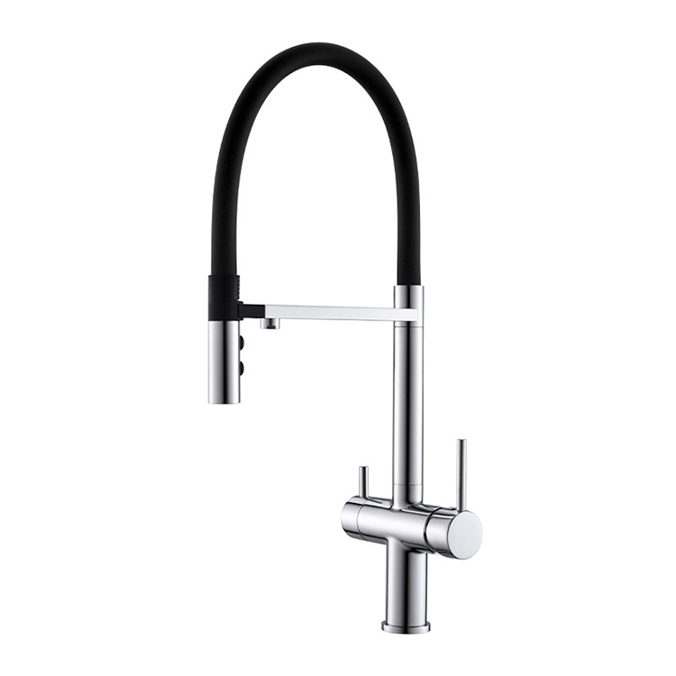 Deck Mounted Two Lever 3 Way Flexible Kitchen Tap Faucet with Water Filter