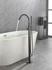 Brass Floor Mounted Tub Filler Free Standing Bathtub Faucet in Gun Metal Grey