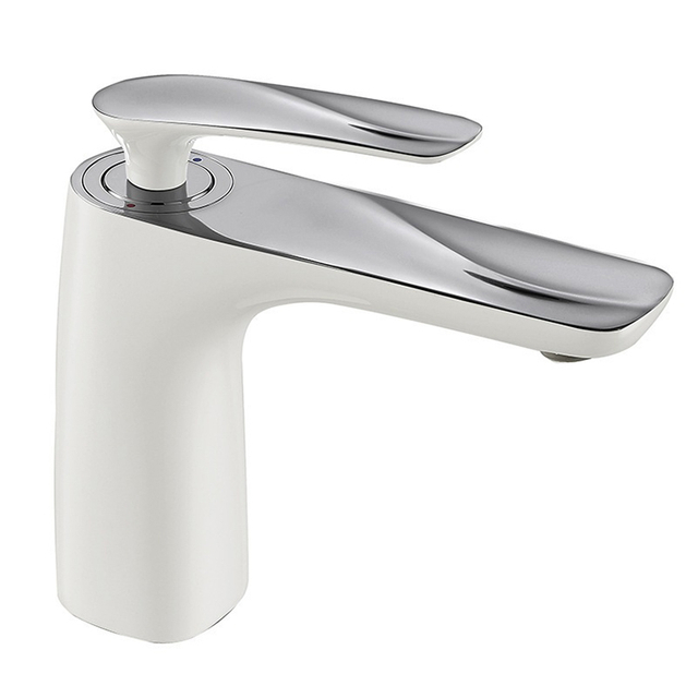 Deck Mounted Single Handle White Chrome Bathroom Faucet