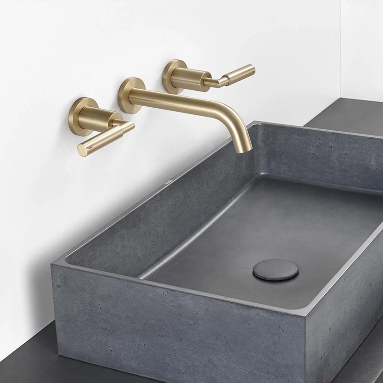 Hot and Cold Water Wall Mount Three Holes Double Handle Widespread 8" Bathroom Basin Sink Faucets in Gold or Black