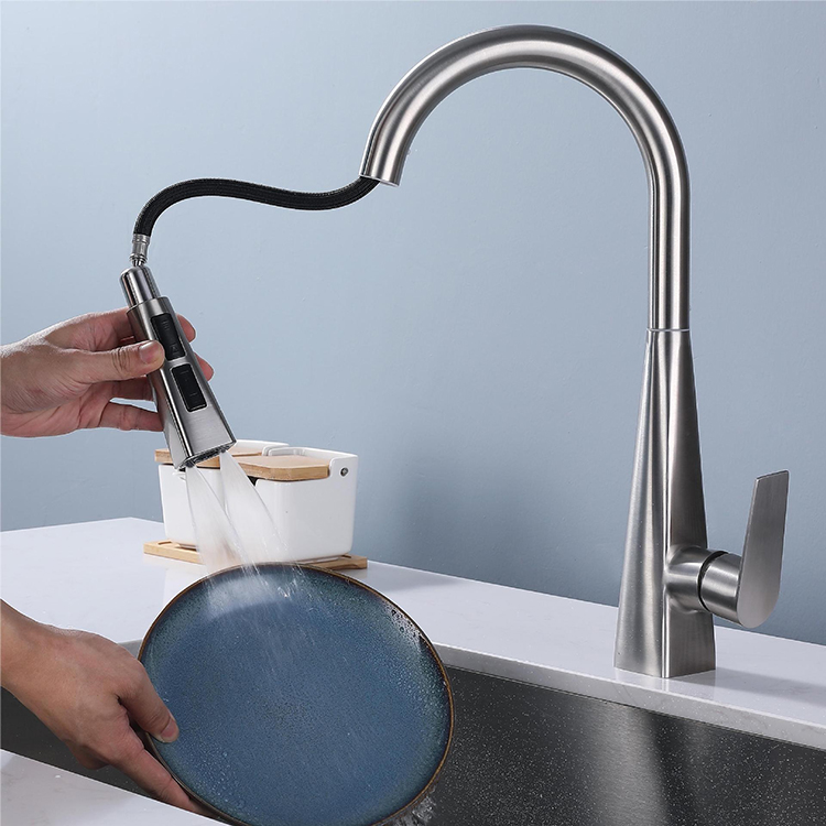 Deck Mounted Single Handle Pull Down Kitchen Sink Faucet Mixer Tap